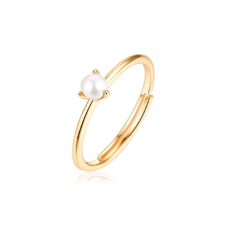 Women's 925 Sterling Silver Pearl Ring with Yellow Gold Plating